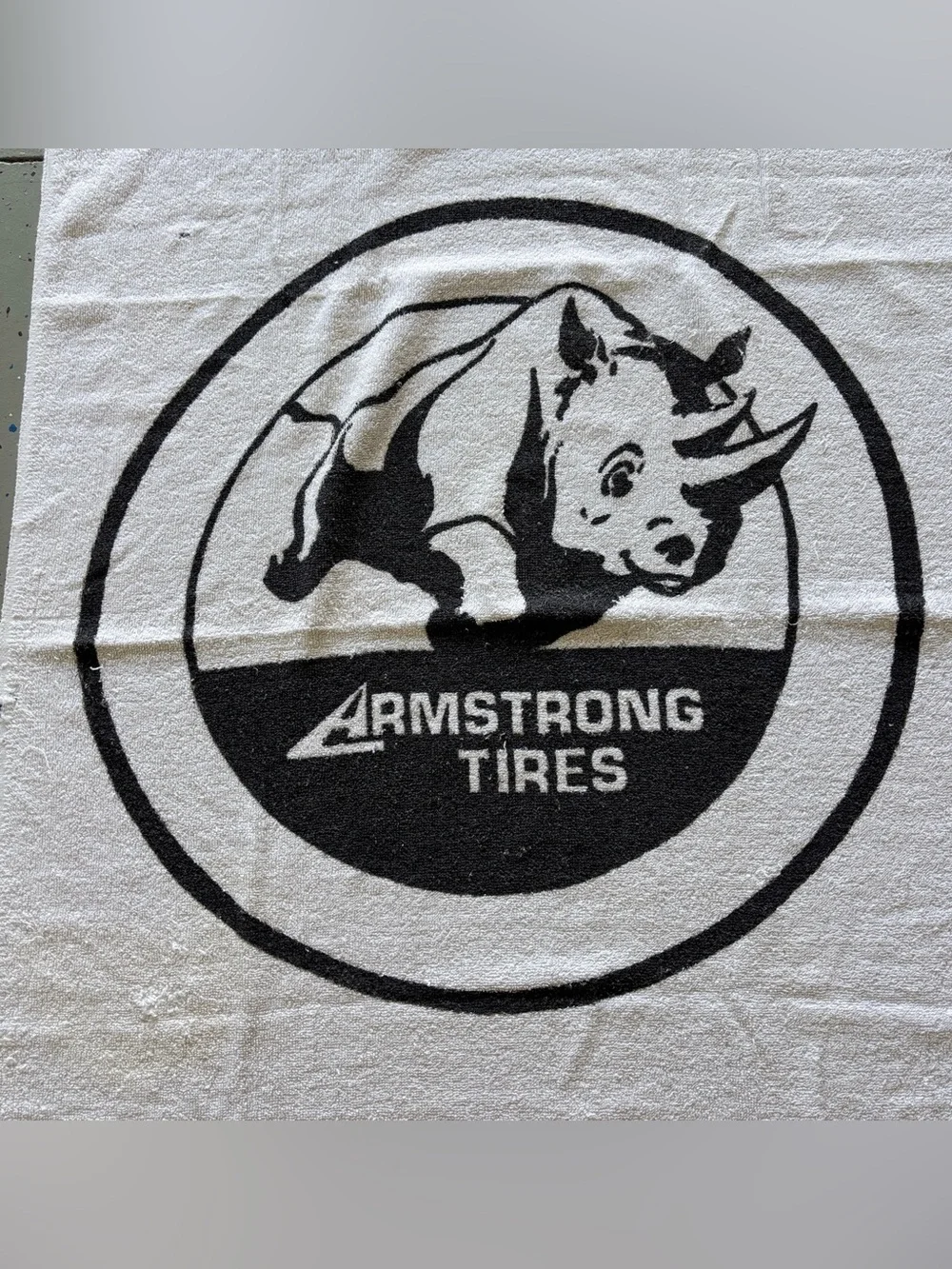 Vintage Armstrong Tires Rhino Promo Beach Bath Towel Gas Garage Automobilia